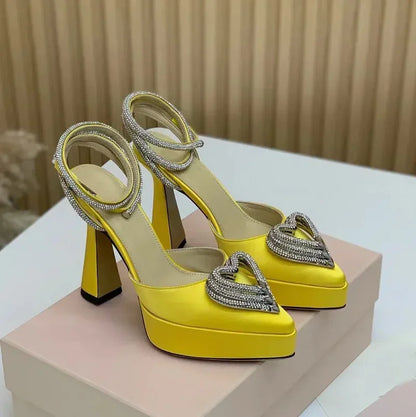 Platform Crystal Love Decoration Sandals Sexy Pointed Toe Thin Heel Ankle Buckle Strap New Arrivals Fashion Women Modern Shoes