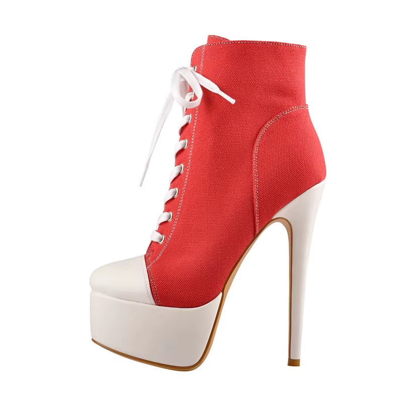 Platform Ankle 16CM Lace up Zipper Stiletto plus Size Booties