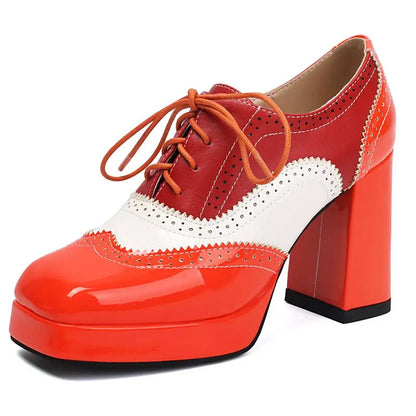 ORCHA LISA Shiny Fashion Women Pumps Square Toe Chunky Heels 9.5cm Platform 2cm Lace Up Mixed Color 44 45 46 47 48 Dating Shoes