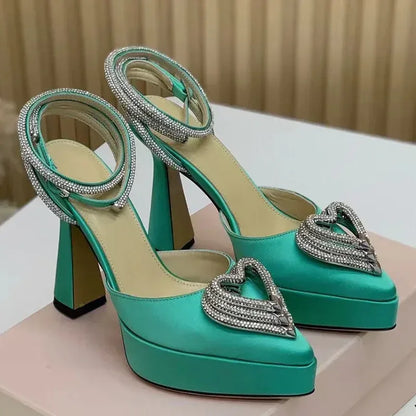 Platform Crystal Love Decoration Sandals Sexy Pointed Toe Thin Heel Ankle Buckle Strap New Arrivals Fashion Women Modern Shoes