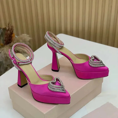 Platform Crystal Love Decoration Sandals Sexy Pointed Toe Thin Heel Ankle Buckle Strap New Arrivals Fashion Women Modern Shoes