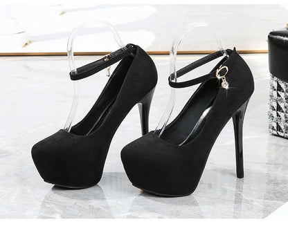 2023 Sexy Nightclub Waterproof Platform High Heels Women's Shoes Shallow Mouth Suede Round Toe Strap Single Shoes Women Sandals