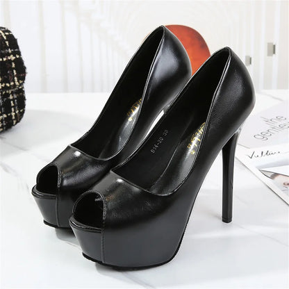 10/12/14cm Super High Heels Women Fashion Leather Shoes Spring Fall Peep Toe Platform Party Nude Black Office Dress Pumps Female