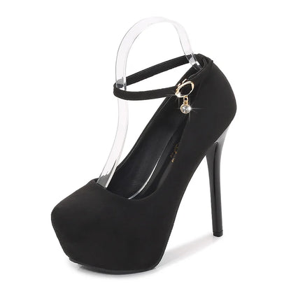 2023 Sexy Nightclub Waterproof Platform High Heels Women's Shoes Shallow Mouth Suede Round Toe Strap Single Shoes Women Sandals
