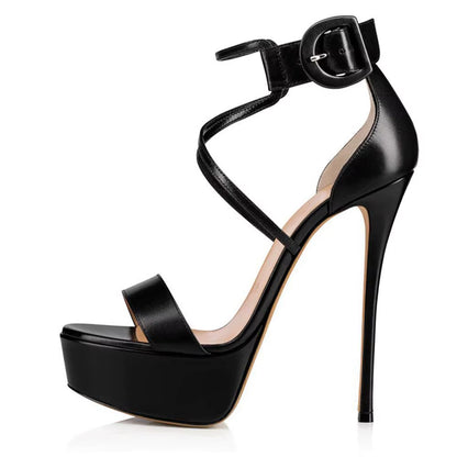Peep Toe Platfrom Cross-Tied Thin High Heel 