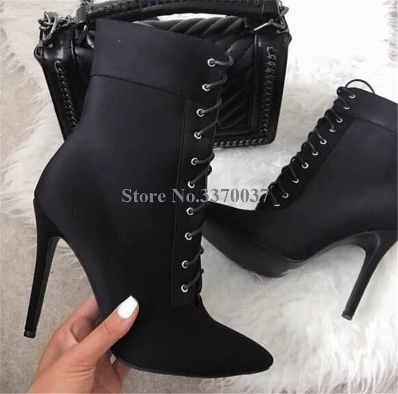Elegant Suede Leather Stiletto Ankle Bootie