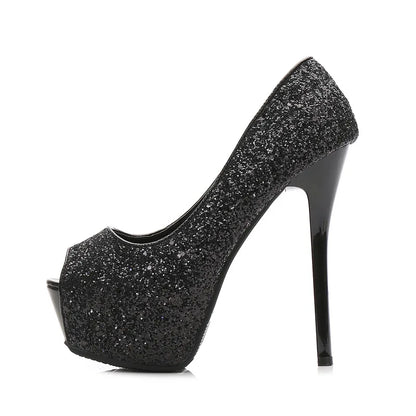 Fashion Sequins Trendy Sexy Nightclub Fish Mouth High Heel Waterproof Platform Shallow Mouth Women's Single Shoes Elegant Pumps