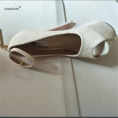 LLXF Brand Diamond Sandals Women's Shoes 19cm Ultra High Thin Heels Single Open Toe Platform Ankle Strap Wedding Pumps Eur:34-50