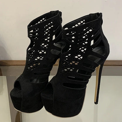 Eilyken Sexy Thin High Heels Peep Toe Women Sandals Fashion Hollow Out  Platform Nightclub Zipper Summer Shoes