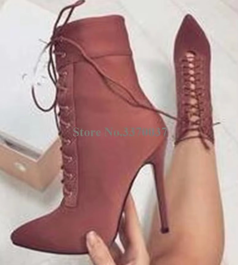 Elegant Suede Leather Stiletto Ankle Bootie