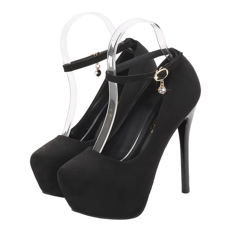2023 Sexy Nightclub Waterproof Platform High Heels Women's Shoes Shallow Mouth Suede Round Toe Strap Single Shoes Women Sandals