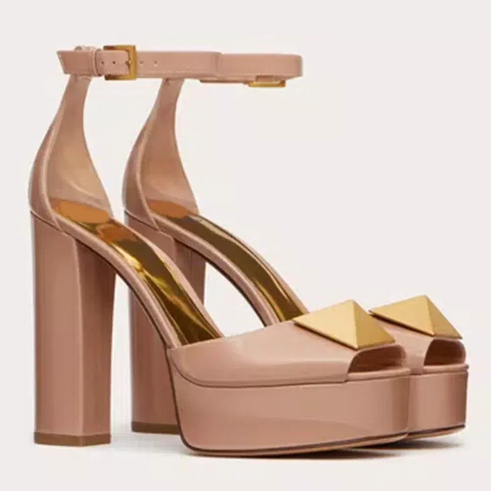 Metal Square Buckle Plaftome Peep Toe Heels Sexy Peep Toe Square Heel Cover Heel Buckle Betl New Arrivals Fashion Women Shoes
