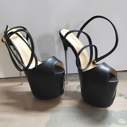 Extreme Platform High Heels 19-22cm Pole Dance Photo Women's Sandals Metal Heel Pumps Size 50 Ankle Buckle Sexy Wen Super Heels