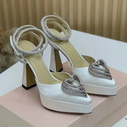 Platform Crystal Love Decoration Sandals Sexy Pointed Toe Thin Heel Ankle Buckle Strap New Arrivals Fashion Women Modern Shoes
