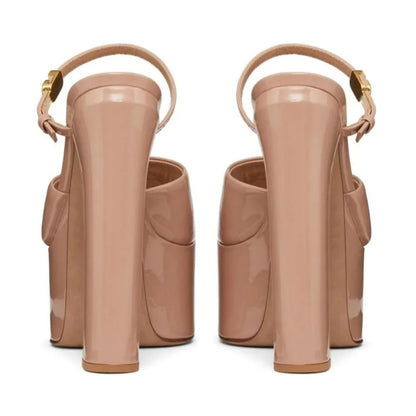 Platform Height Increasing Women's Sandals Round Toe Crude Heel Buckle Femme Pumps Peep Toe Breathable Outdoor Party Lady Shoes