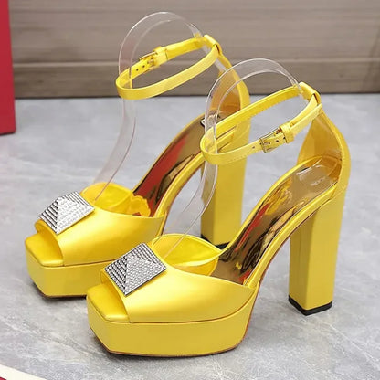 Metal Square Buckle Plaftome Peep Toe Heels Sexy Peep Toe Square Heel Cover Heel Buckle Betl New Arrivals Fashion Women Shoes