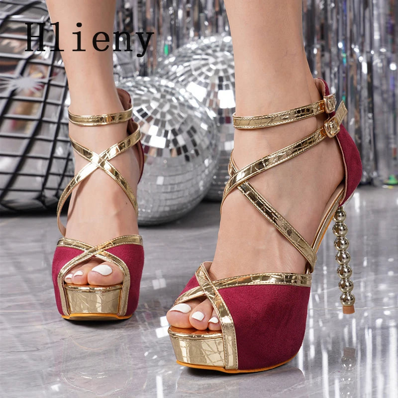 Hlieny New Fashion Buckle Strap Platform Sandals Women Peep Toe Strange Stryle High Heels Stripper Party Pole Dancing Shoes Pump