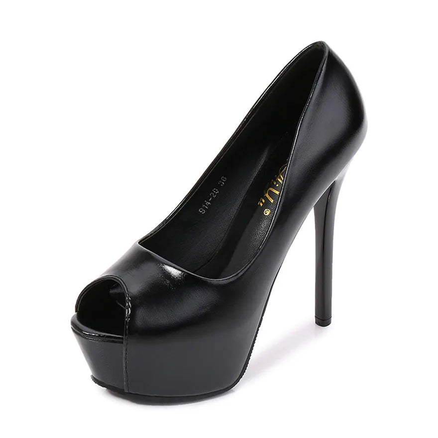 10/12/14cm Super High Heels Women Fashion Leather Shoes Spring Fall Peep Toe Platform Party Nude Black Office Dress Pumps Female