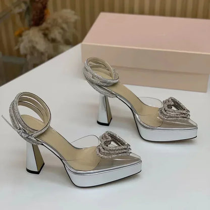 Platform Crystal Love Decoration Sandals Sexy Pointed Toe Thin Heel Ankle Buckle Strap New Arrivals Fashion Women Modern Shoes