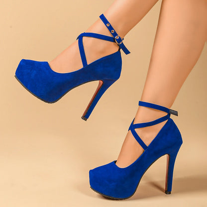 Woman Pumps Cross-Tied Ankle Strap Wedding Party Shoes Platform Dress Women Shoes High Heels Suede Plus Size High Heels Ladies