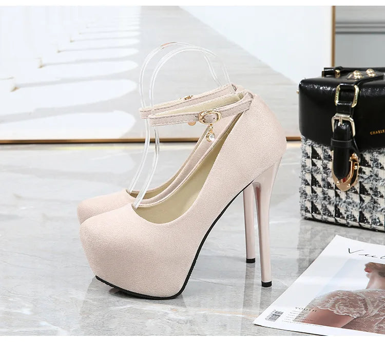 2023 Sexy Nightclub Waterproof Platform High Heels Women's Shoes Shallow Mouth Suede Round Toe Strap Single Shoes Women Sandals