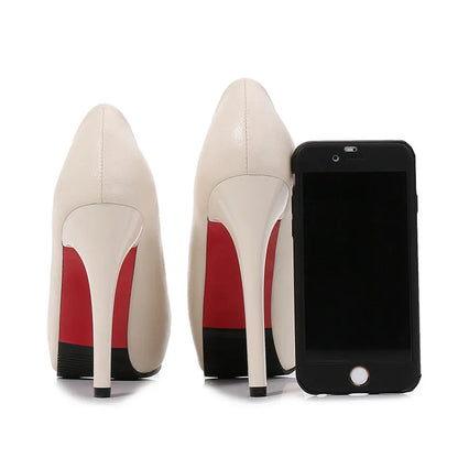 10/12/14cm Super High Heels Women Fashion Leather Shoes Spring Fall Peep Toe Platform Party Nude Black Office Dress Pumps Female