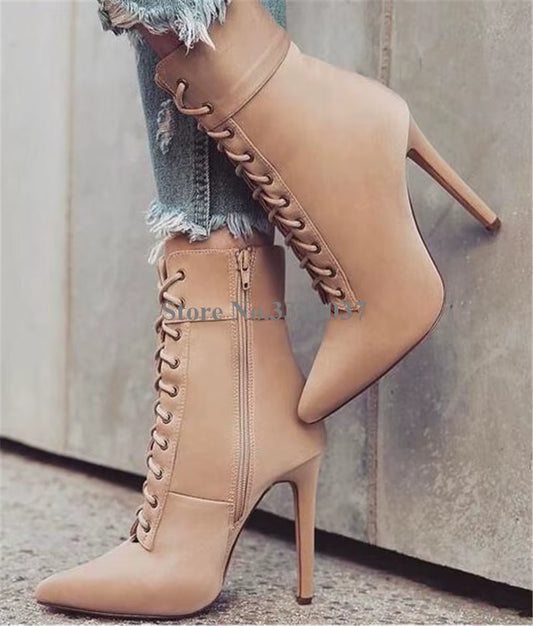 Elegant Suede Leather Stiletto Ankle Bootie