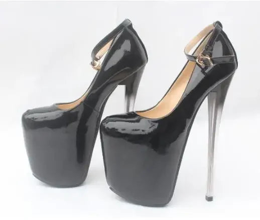 Women 19CM 22CM Thin High Heels Stiletto Pumps Bridal Wedding Shoes Patent Leather Buckle Strap Round Toe Party Shoes Woman