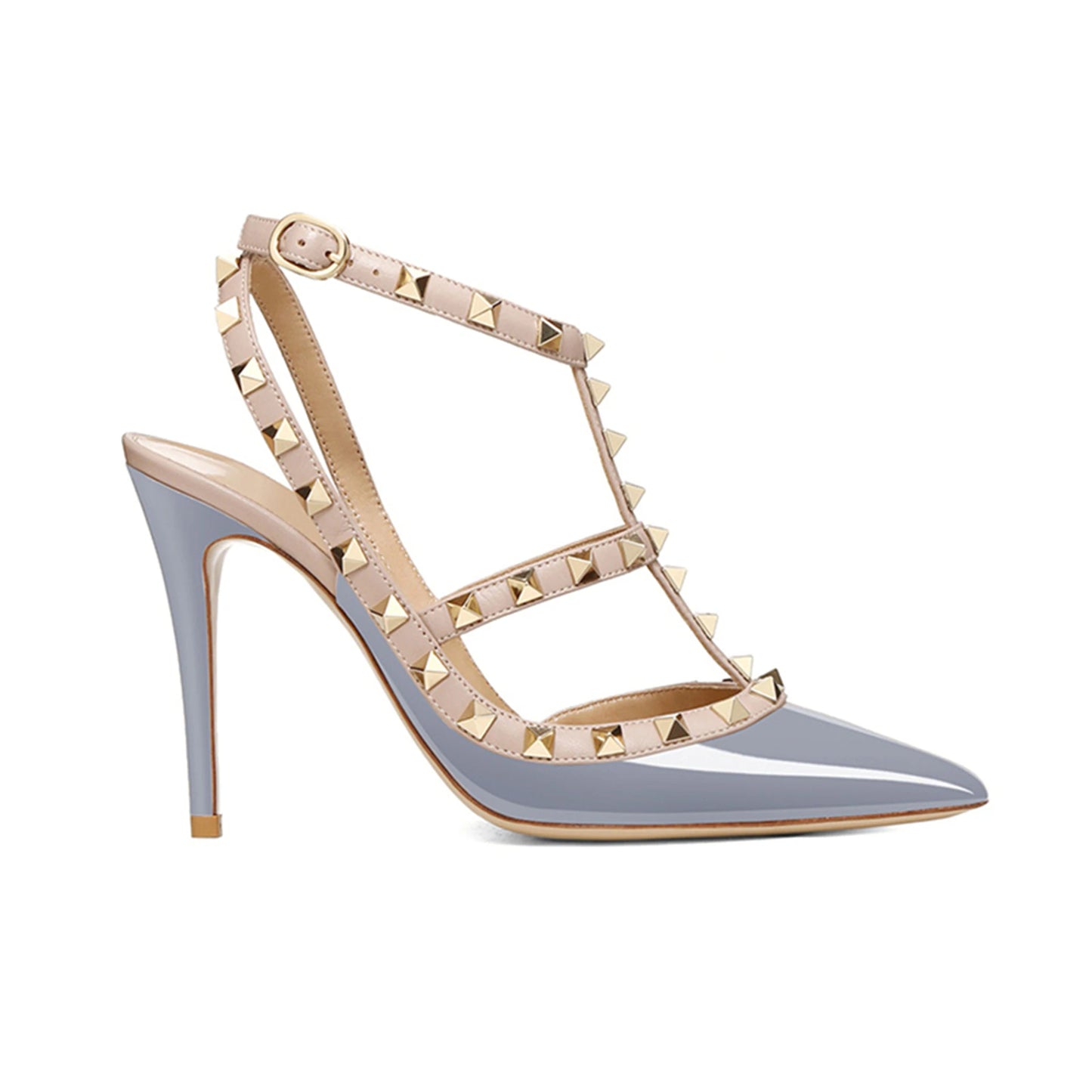 Rivet Decorated T-Strap High-Heeled Sandals with Pointed Toe and Stiletto Heels, Sexy Women's Shoes