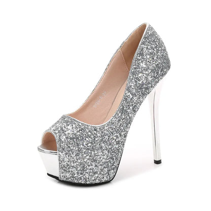 Fashion Sequins Trendy Sexy Nightclub Fish Mouth High Heel Waterproof Platform Shallow Mouth Women's Single Shoes Elegant Pumps
