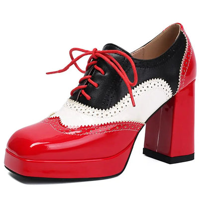 ORCHA LISA Shiny Fashion Women Pumps Square Toe Chunky Heels 9.5cm Platform 2cm Lace Up Mixed Color 44 45 46 47 48 Dating Shoes
